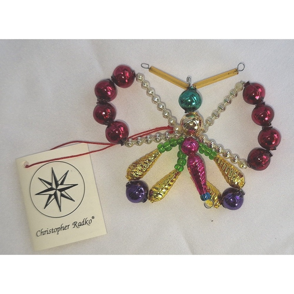 Christopher Radko beaded Glass Butterfly Ornament NWT flutter bys vtg 1992